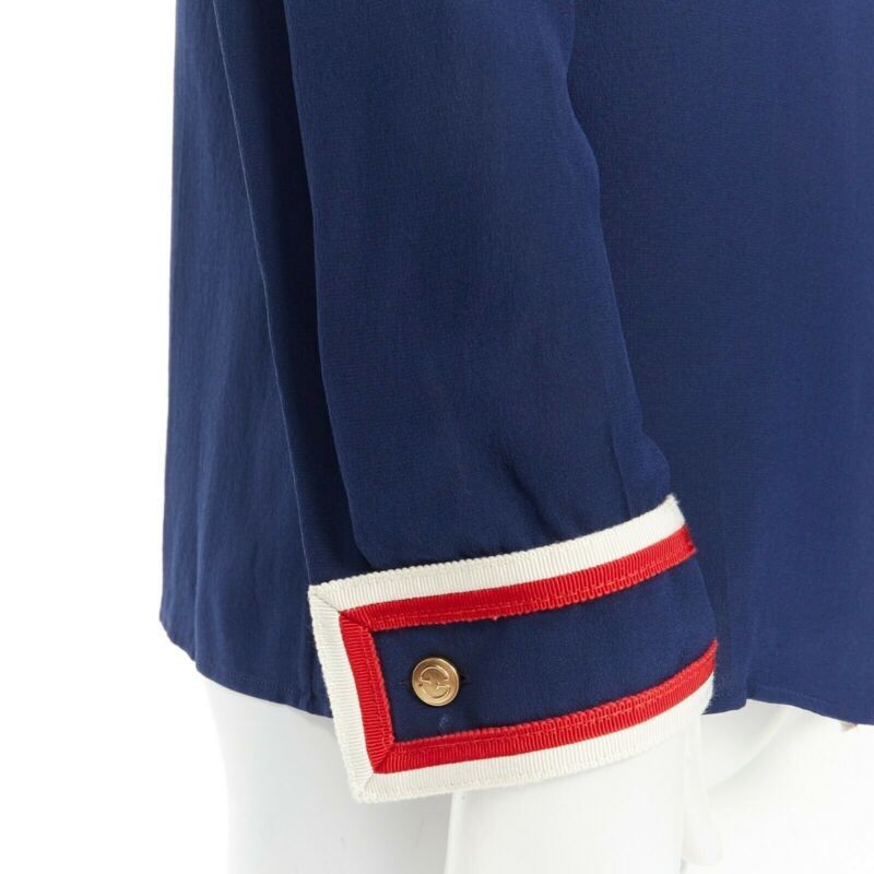 Gucci GUCCI navy tricolour ladybird ladybug embellish brooch badge silk shirt IT36 XXS Size XS / US 0-2 / IT 36-38 - 9 Thumbnail