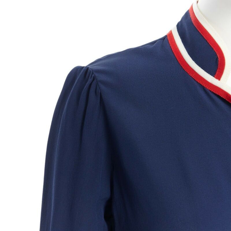 Gucci GUCCI navy tricolour ladybird ladybug embellish brooch badge silk shirt IT36 XXS Size XS / US 0-2 / IT 36-38 - 8 Thumbnail