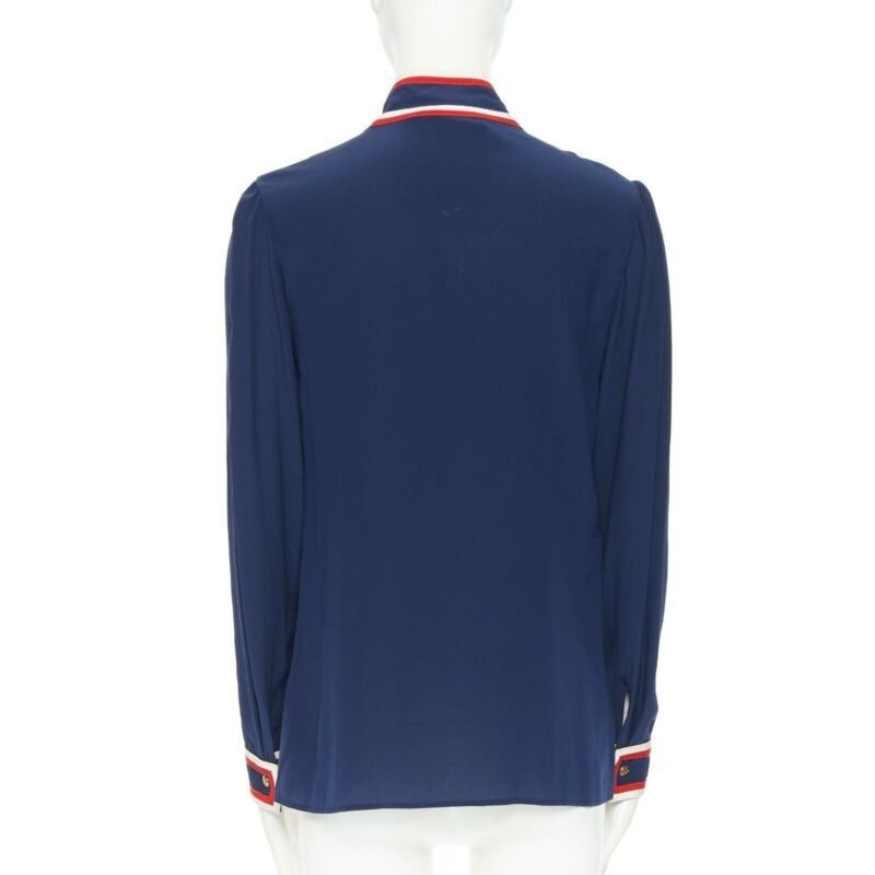 Gucci GUCCI navy tricolour ladybird ladybug embellish brooch badge silk shirt IT36 XXS Size XS / US 0-2 / IT 36-38 - 6 Thumbnail