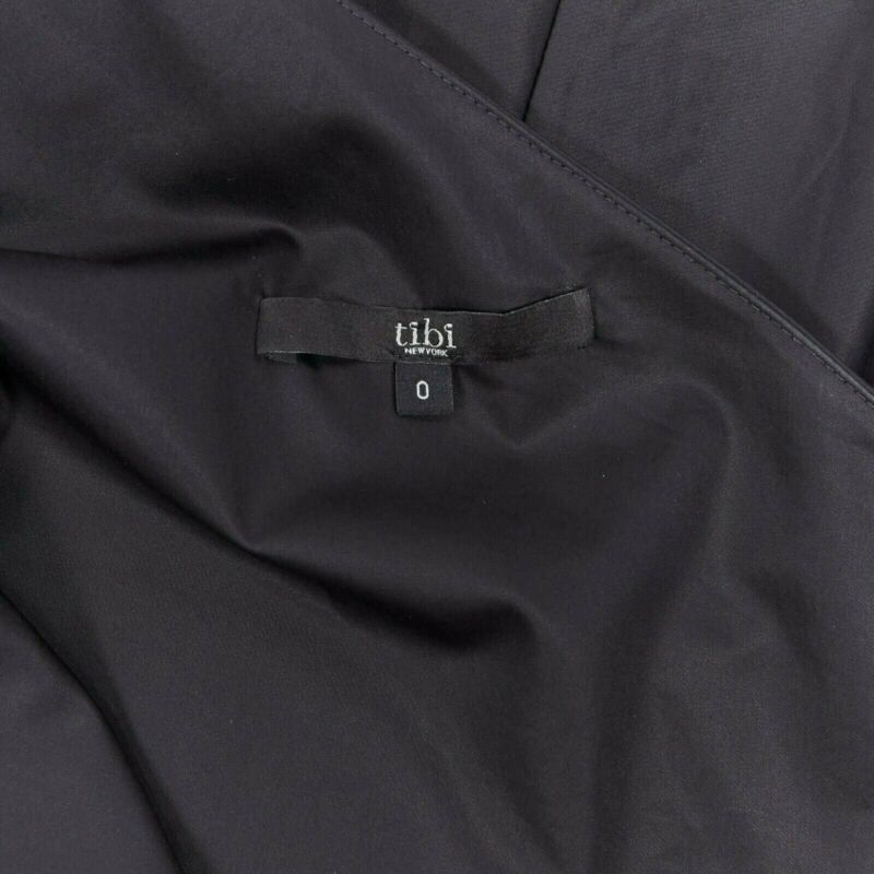 Tibi TIBI black cotton fit flare dress one shoulder asymmetrical pleat skirt US0 XS Size 26" / US 2 / IT 38 - 8 Thumbnail