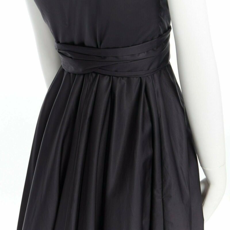 Tibi TIBI black cotton fit flare dress one shoulder asymmetrical pleat skirt US0 XS Size 26" / US 2 / IT 38 - 7 Thumbnail