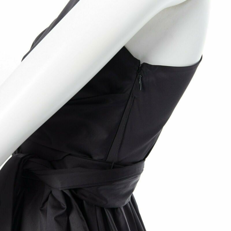 Tibi TIBI black cotton fit flare dress one shoulder asymmetrical pleat skirt US0 XS Size 26" / US 2 / IT 38 - 6 Thumbnail