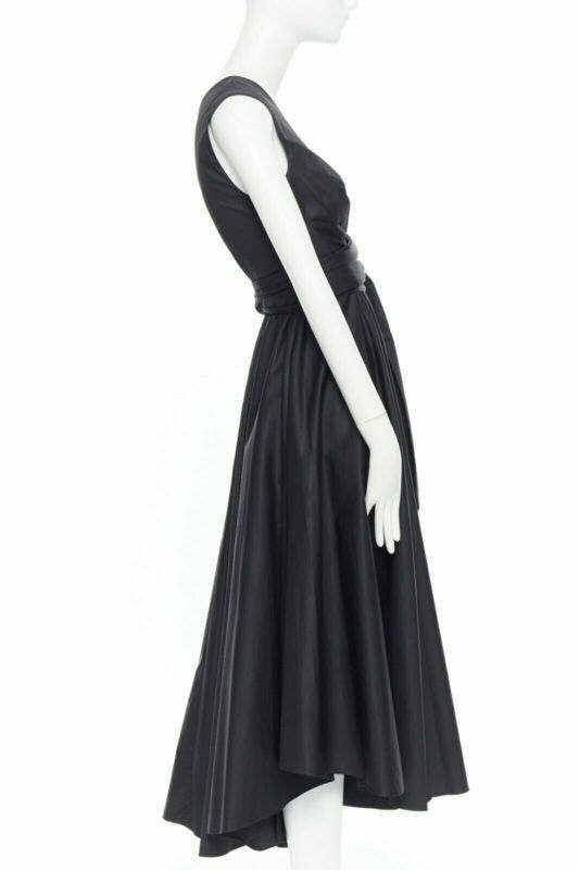Tibi TIBI black cotton fit flare dress one shoulder asymmetrical pleat skirt US0 XS Size 26" / US 2 / IT 38 - 4 Thumbnail