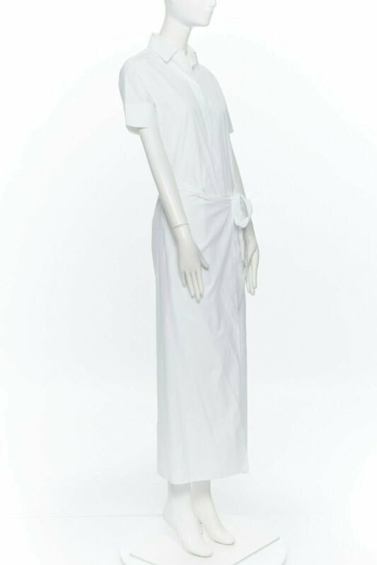 Tibi ROSETTA GETTY white cotton maxi long shirt dress apron fold minimal tie US0 XS Size XS / US 0-2 / IT 36-38 - 3 Thumbnail