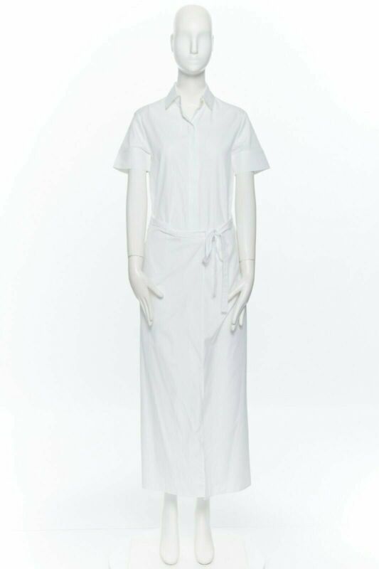 Tibi ROSETTA GETTY white cotton maxi long shirt dress apron fold minimal tie US0 XS Size XS / US 0-2 / IT 36-38 - 10 Thumbnail