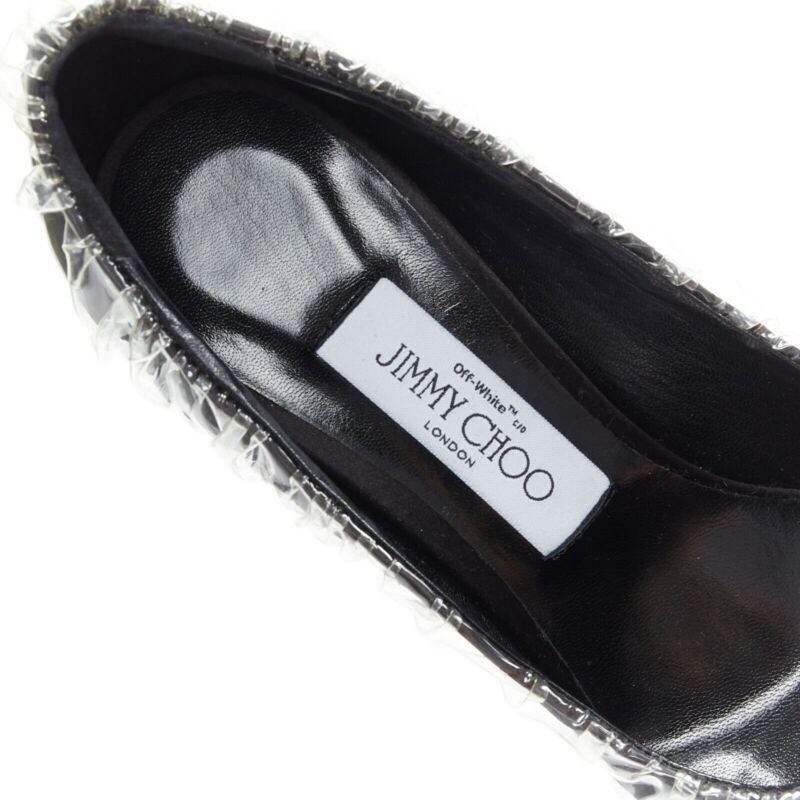 Jimmy Choo OFF-WHITE JIMMY CHOO black satin point transparent ruche high heel shoes EU38 Size US 8 / IT 38 - 9 Thumbnail