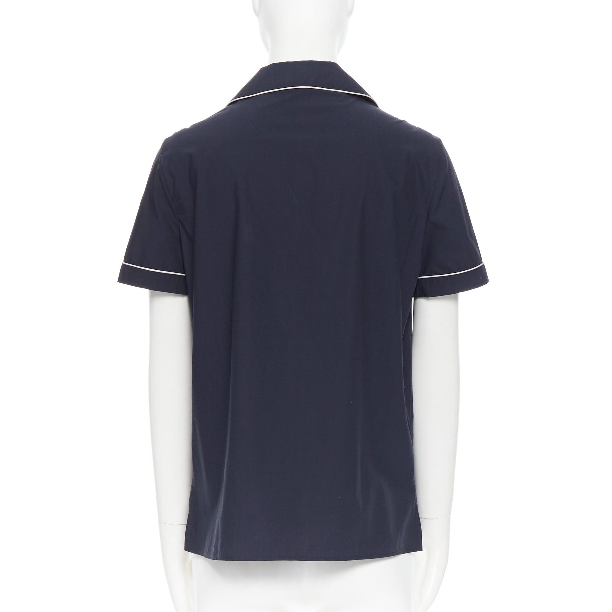 Jil Sander JIL SANDER navy blue cotton cuban shirt notch collar pipe short sleeves FR34 Size XS / US 0-2 / IT 36-38 - 5 Thumbnail