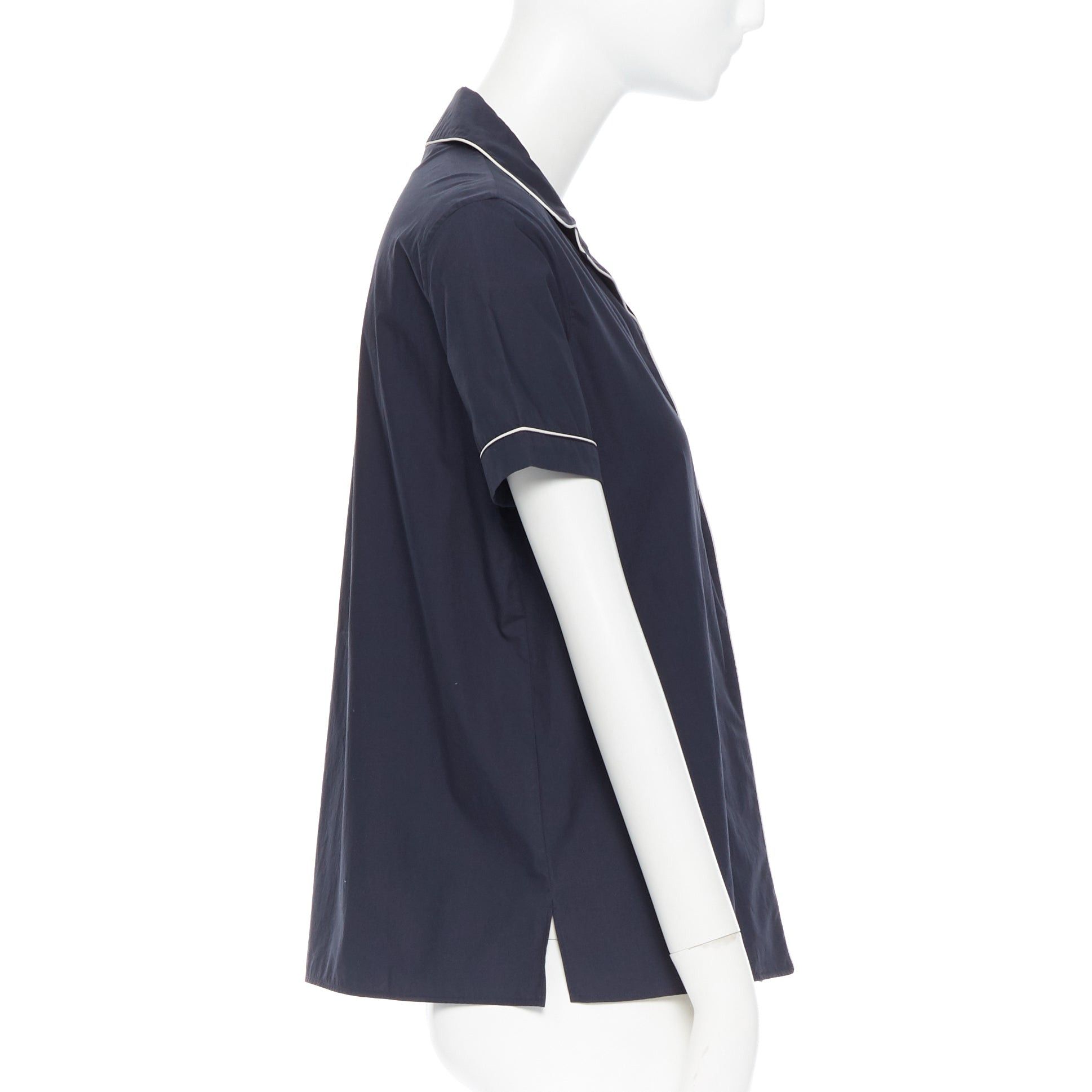 Jil Sander JIL SANDER navy blue cotton cuban shirt notch collar pipe short sleeves FR34 Size XS / US 0-2 / IT 36-38 - 4 Thumbnail