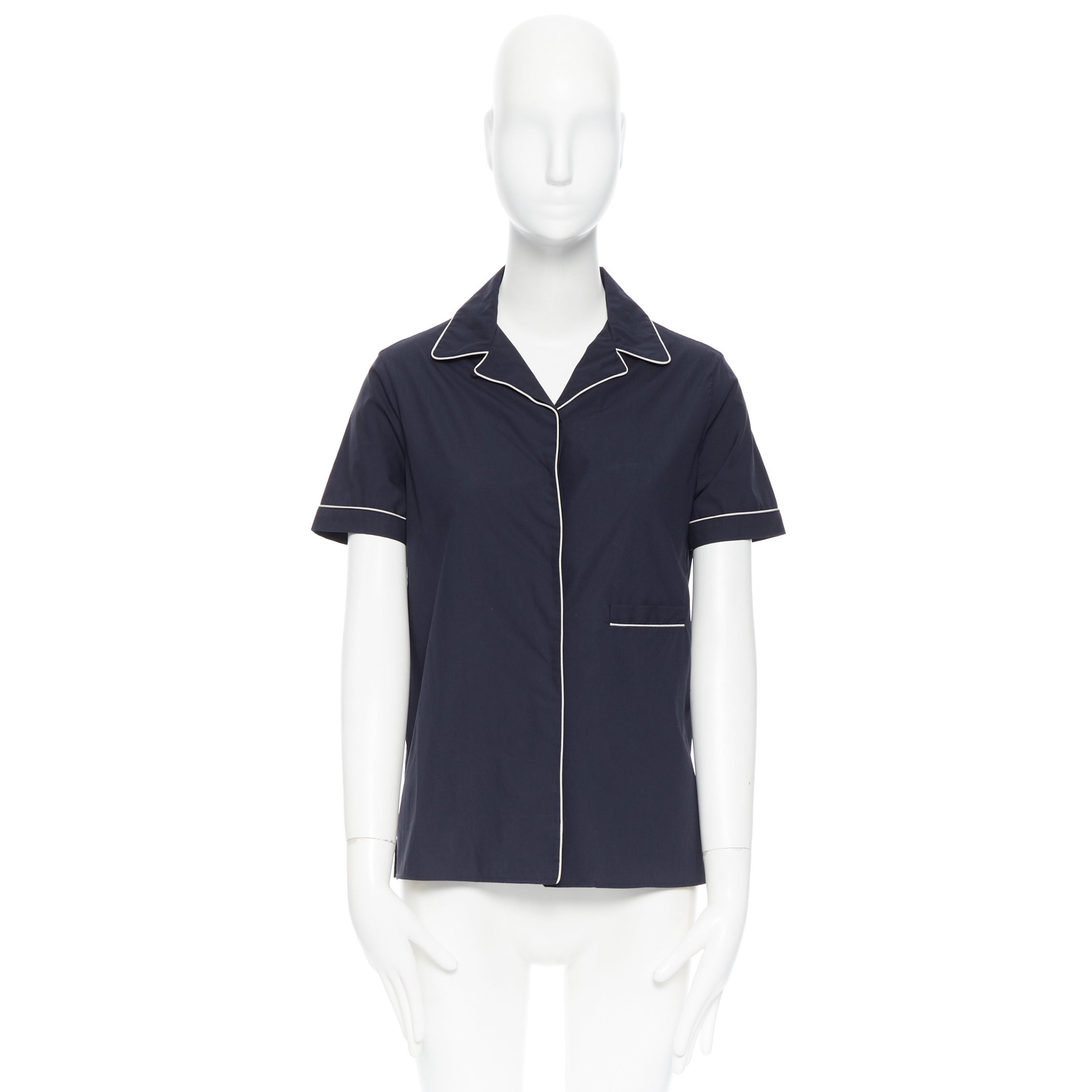 Jil Sander JIL SANDER navy blue cotton cuban shirt notch collar pipe short sleeves FR34 Size XS / US 0-2 / IT 36-38 - 10 Thumbnail