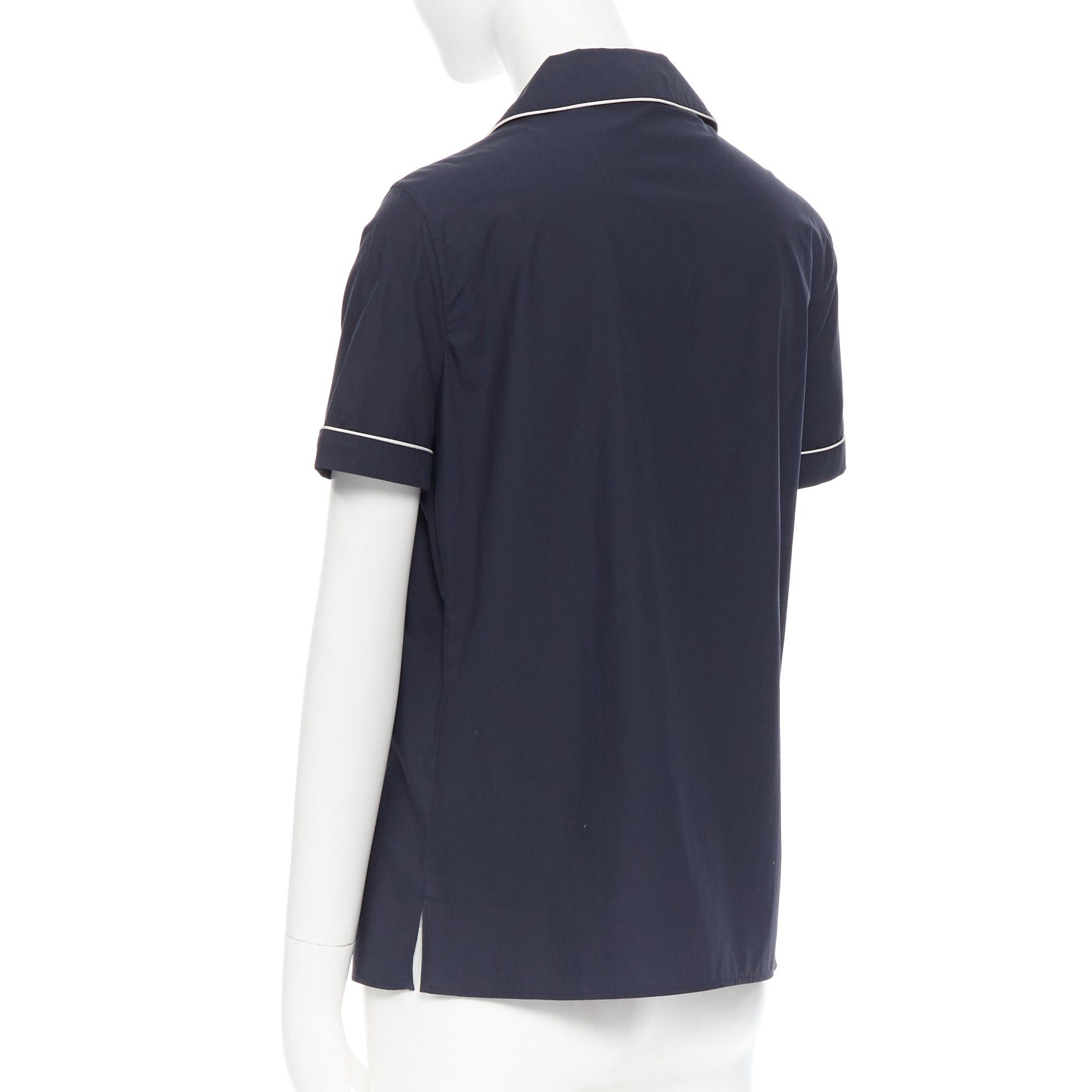 Jil Sander JIL SANDER navy blue cotton cuban shirt notch collar pipe short sleeves FR34 Size XS / US 0-2 / IT 36-38 - 6 Thumbnail