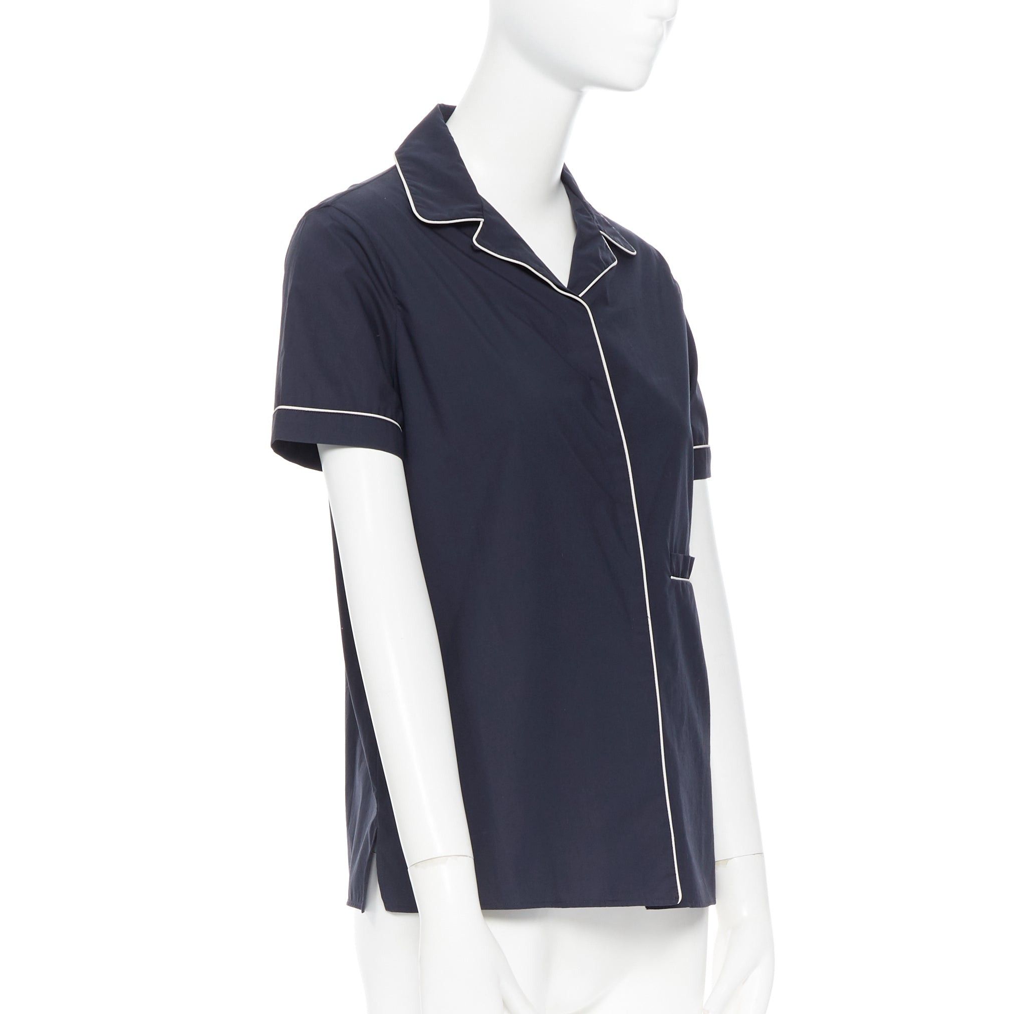 Jil Sander JIL SANDER navy blue cotton cuban shirt notch collar pipe short sleeves FR34 Size XS / US 0-2 / IT 36-38 - 3 Thumbnail