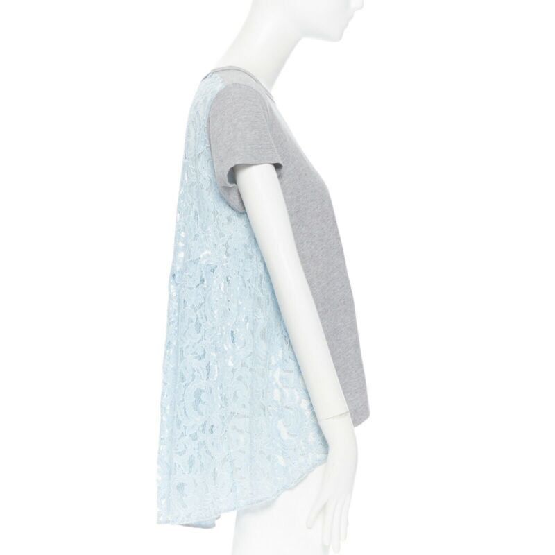 Sacai SACAI LUCK grey 100% cotton light blue lace back short sleeve mullet t-shirt JP1 Size S / US 4 / IT 40 - 5 Thumbnail