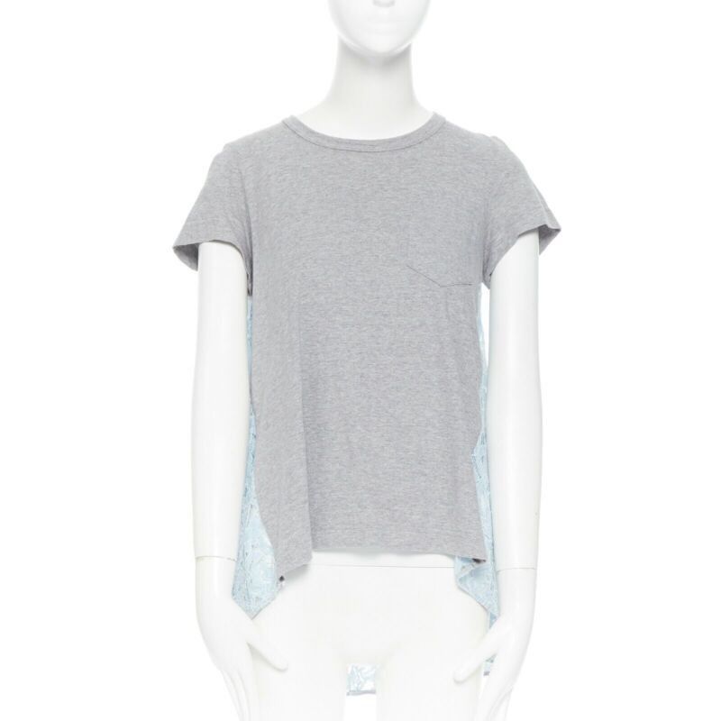 Sacai SACAI LUCK grey 100% cotton light blue lace back short sleeve mullet t-shirt JP1 Size S / US 4 / IT 40 - 3 Thumbnail