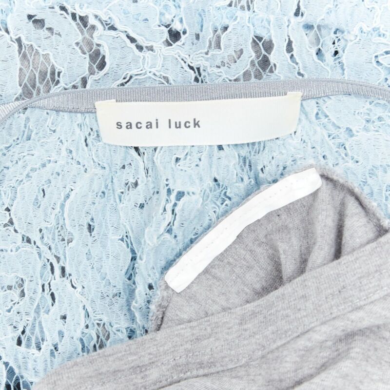 Sacai SACAI LUCK grey 100% cotton light blue lace back short sleeve mullet t-shirt JP1 Size S / US 4 / IT 40 - 9 Thumbnail