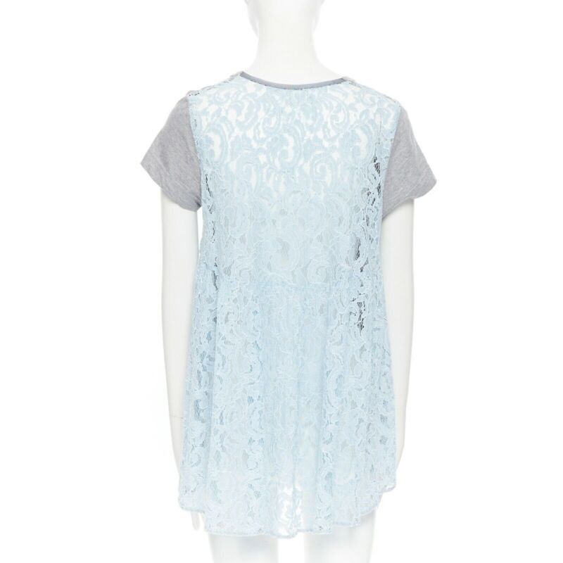 Sacai SACAI LUCK grey 100% cotton light blue lace back short sleeve mullet t-shirt JP1 Size S / US 4 / IT 40 - 6 Thumbnail
