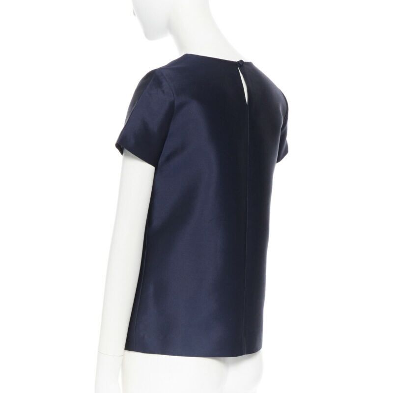 J.Crew J CREW COLLECTION navy blue cap sleeves round neckline a-line shirt top US00 XS Size XS / US 0-2 / IT 36-38 - 7 Thumbnail