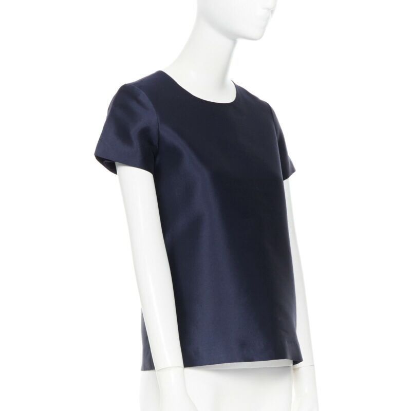 J.Crew J CREW COLLECTION navy blue cap sleeves round neckline a-line shirt top US00 XS Size XS / US 0-2 / IT 36-38 - 4 Thumbnail