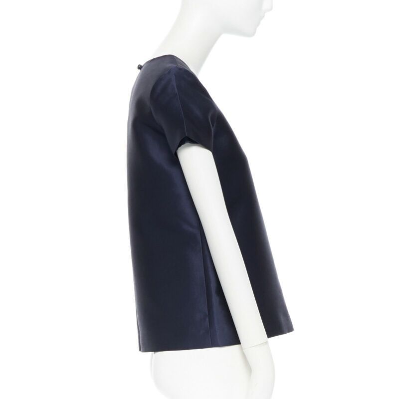 J.Crew J CREW COLLECTION navy blue cap sleeves round neckline a-line shirt top US00 XS Size XS / US 0-2 / IT 36-38 - 5 Thumbnail
