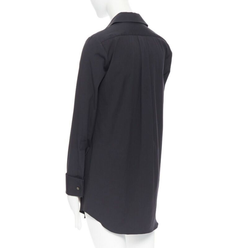 Michael Kors MICHAEL KORS black peak spread collar folded cuffs patch pocket long shirt US0 Size XS / US 0-2 / IT 36-38 - 7 Thumbnail
