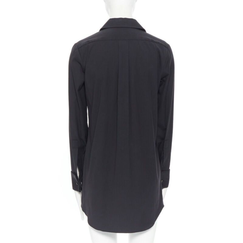 Michael Kors MICHAEL KORS black peak spread collar folded cuffs patch pocket long shirt US0 Size XS / US 0-2 / IT 36-38 - 6 Thumbnail