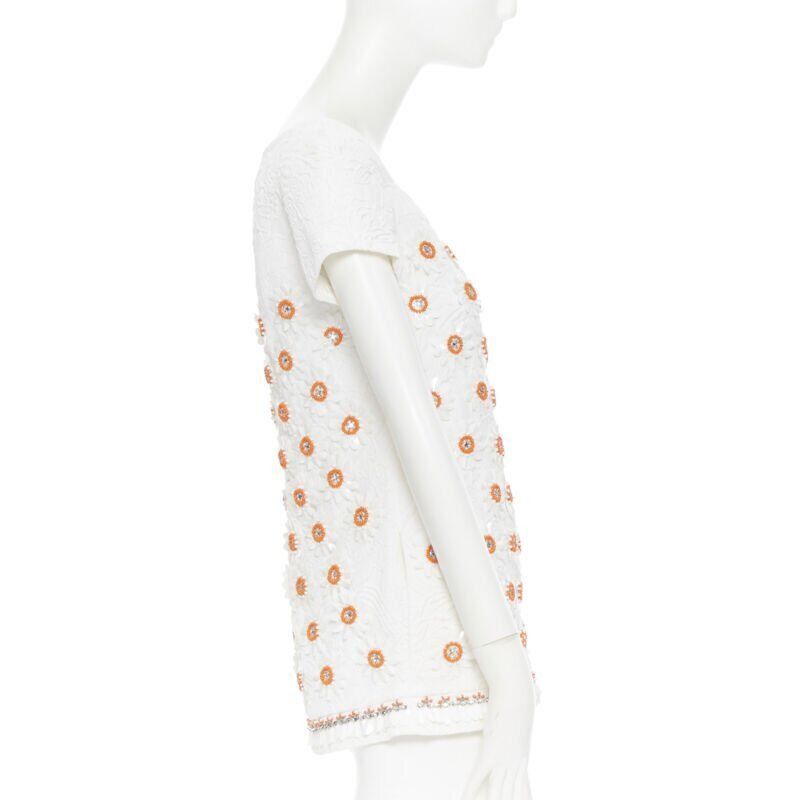 Moschino MOSCHINO white cloque cotton orange bead crystal floral embellished top IT38 Size XS / US 0-2 / IT 36-38 - 5 Thumbnail