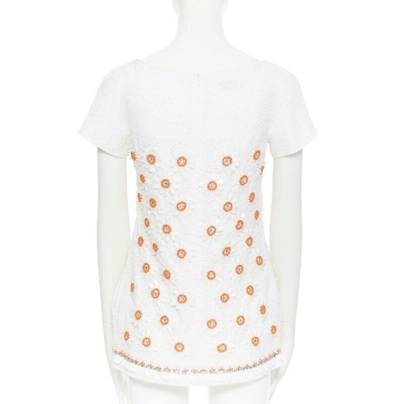 Moschino MOSCHINO white cloque cotton orange bead crystal floral embellished top IT38 Size XS / US 0-2 / IT 36-38 - 6 Thumbnail