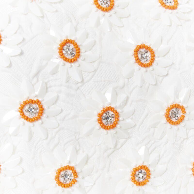 Moschino MOSCHINO white cloque cotton orange bead crystal floral embellished top IT38 Size XS / US 0-2 / IT 36-38 - 8 Thumbnail