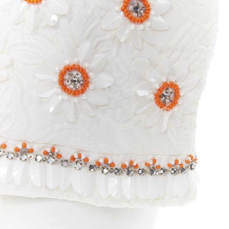 Moschino MOSCHINO white cloque cotton orange bead crystal floral embellished top IT38 Size XS / US 0-2 / IT 36-38 - 2 Thumbnail