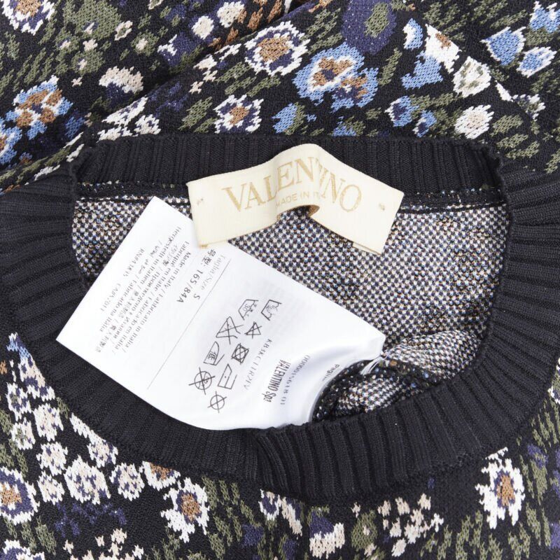 Valentino VALENTINO navy floral jacquard viscose polyester blend knit sweater top S Size S / US 4 / IT 40 - 10 Thumbnail