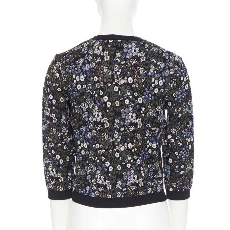 Valentino VALENTINO navy floral jacquard viscose polyester blend knit sweater top S Size S / US 4 / IT 40 - 7 Thumbnail