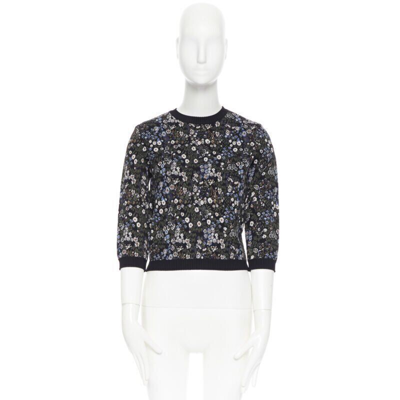 Valentino VALENTINO navy floral jacquard viscose polyester blend knit sweater top S Size S / US 4 / IT 40 - 3 Thumbnail
