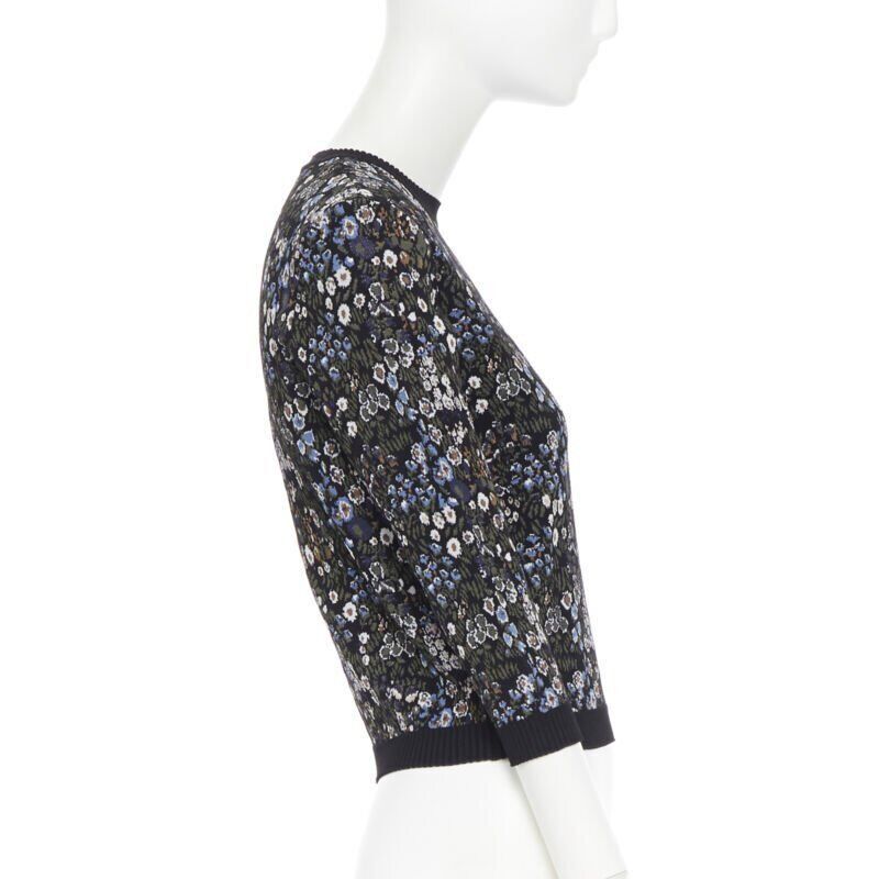 Valentino VALENTINO navy floral jacquard viscose polyester blend knit sweater top S Size S / US 4 / IT 40 - 5 Thumbnail