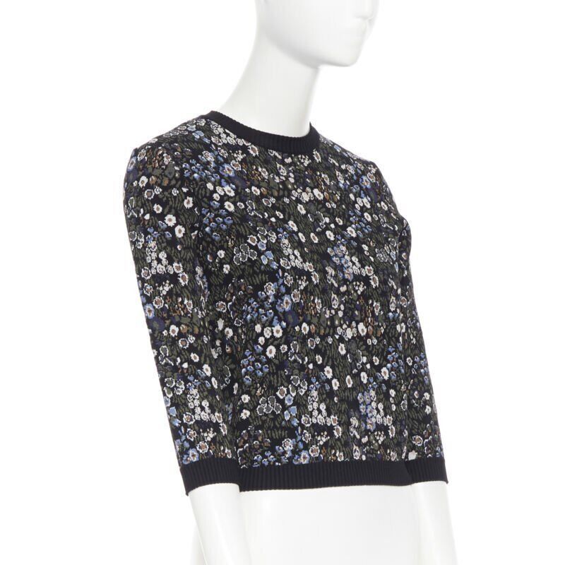 Valentino VALENTINO navy floral jacquard viscose polyester blend knit sweater top S Size S / US 4 / IT 40 - 4 Thumbnail