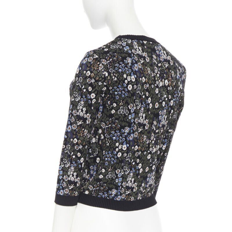 Valentino VALENTINO navy floral jacquard viscose polyester blend knit sweater top S Size S / US 4 / IT 40 - 8 Thumbnail