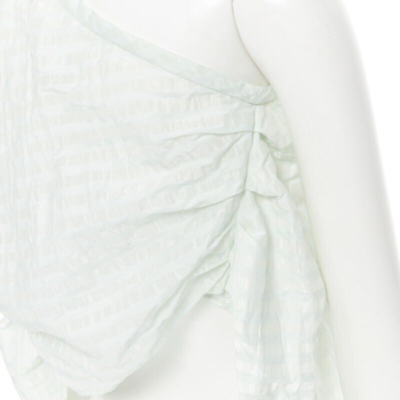 Rosie Assoulin new ROSIE ASSOULIN pastel green striped rusched draped back one shoulder top XS Size XS / US 0-2 / IT 36-38 - 2 Thumbnail