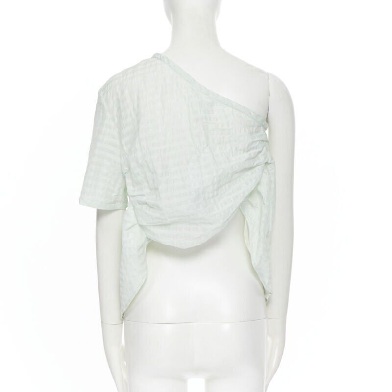 Rosie Assoulin new ROSIE ASSOULIN pastel green striped rusched draped back one shoulder top XS Size XS / US 0-2 / IT 36-38 - 7 Thumbnail