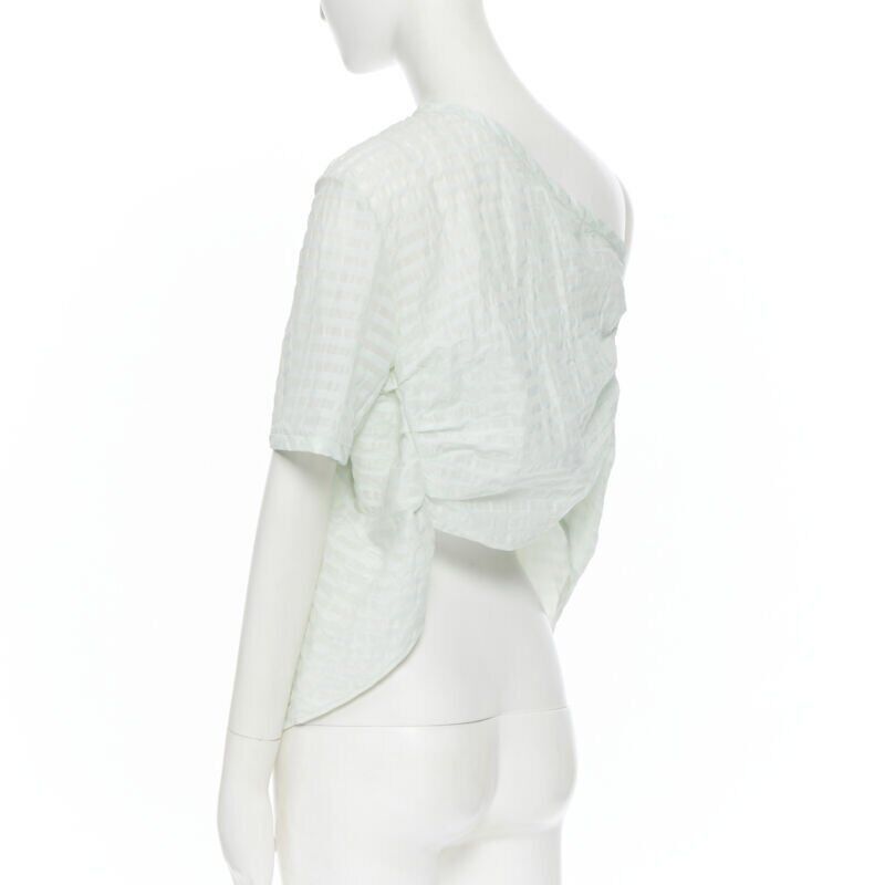 Rosie Assoulin new ROSIE ASSOULIN pastel green striped rusched draped back one shoulder top XS Size XS / US 0-2 / IT 36-38 - 8 Thumbnail