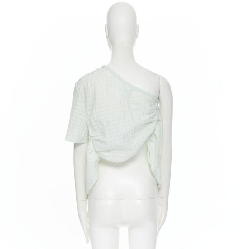 Rosie Assoulin new ROSIE ASSOULIN pastel green striped rusched draped back one shoulder top XS Size XS / US 0-2 / IT 36-38 - 6 Thumbnail