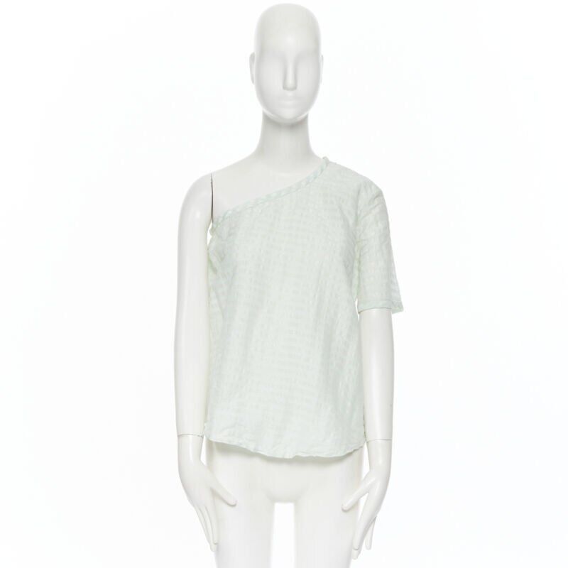 Rosie Assoulin new ROSIE ASSOULIN pastel green striped rusched draped back one shoulder top XS Size XS / US 0-2 / IT 36-38 - 3 Thumbnail