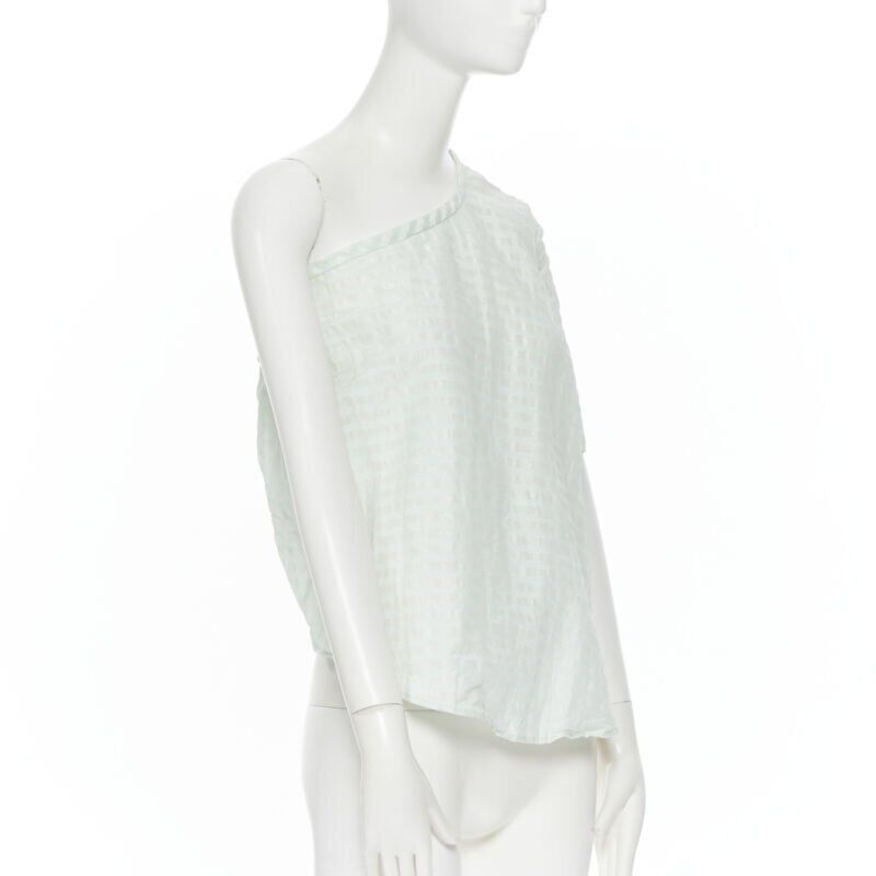 Rosie Assoulin new ROSIE ASSOULIN pastel green striped rusched draped back one shoulder top XS Size XS / US 0-2 / IT 36-38 - 4 Thumbnail