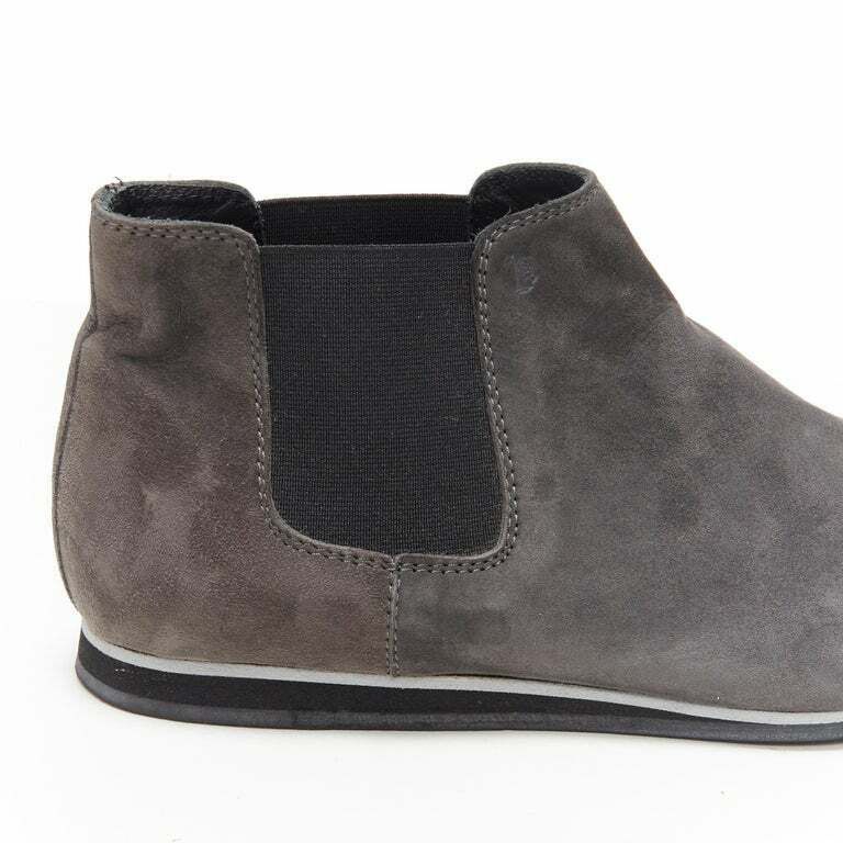 Tod's TOD'S No Code dark grey suede elastic gusset round toe flat ankle bootie EU37 Size US 7 / IT 37 - 9 Thumbnail
