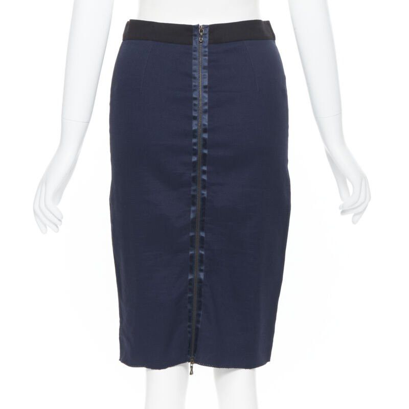 Lanvin LANVIN ALBER ELBAZ 2014 navy blue linen blend exposed zip pencil skirt FR34 26" Size 25" / US 0 / IT 36 - 6 Thumbnail