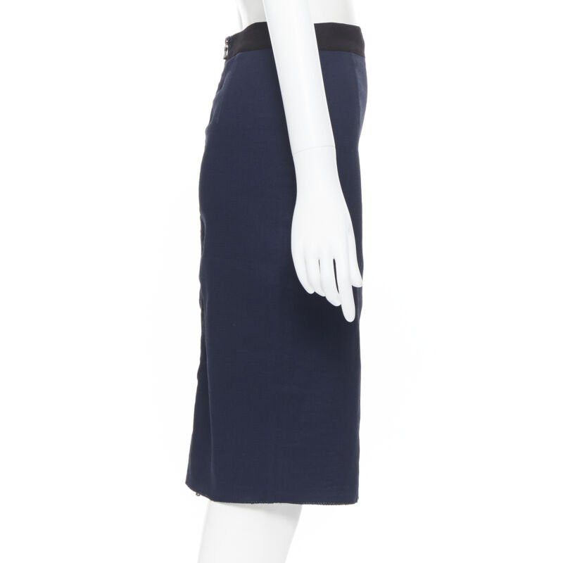 Lanvin LANVIN ALBER ELBAZ 2014 navy blue linen blend exposed zip pencil skirt FR34 26" Size 25" / US 0 / IT 36 - 5 Thumbnail