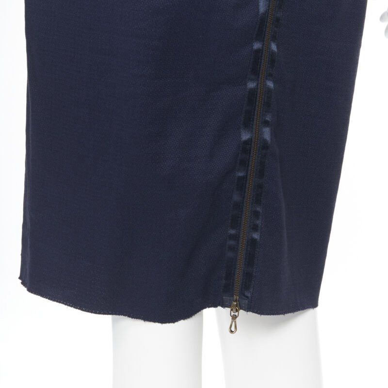 Lanvin LANVIN ALBER ELBAZ 2014 navy blue linen blend exposed zip pencil skirt FR34 26" Size 25" / US 0 / IT 36 - 2 Thumbnail