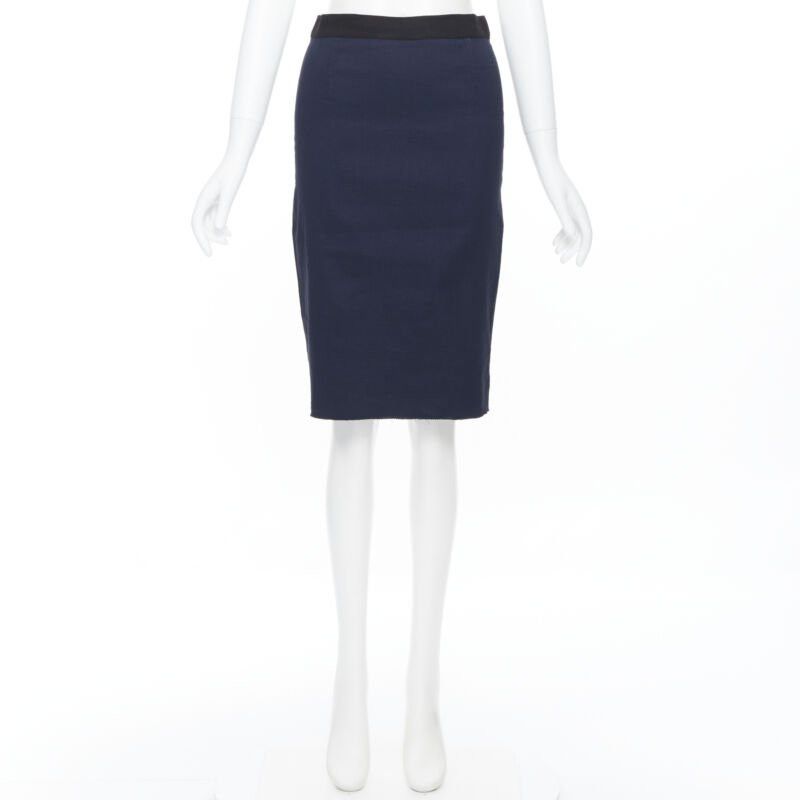 Lanvin LANVIN ALBER ELBAZ 2014 navy blue linen blend exposed zip pencil skirt FR34 26" Size 25" / US 0 / IT 36 - 3 Thumbnail