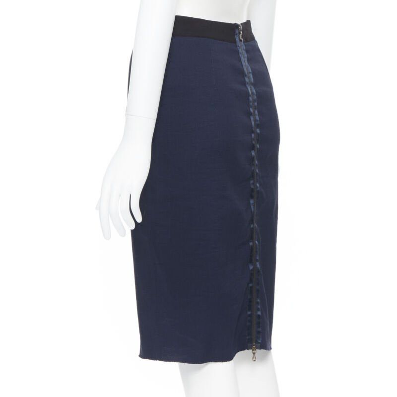 Lanvin LANVIN ALBER ELBAZ 2014 navy blue linen blend exposed zip pencil skirt FR34 26" Size 25" / US 0 / IT 36 - 7 Thumbnail
