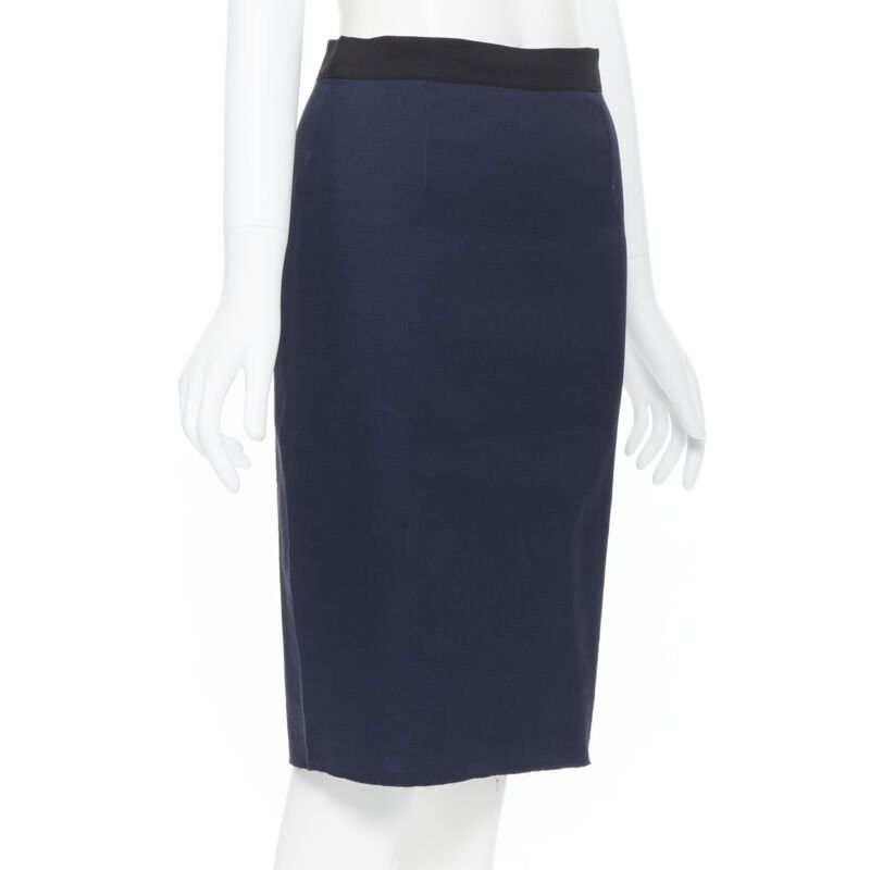 Lanvin LANVIN ALBER ELBAZ 2014 navy blue linen blend exposed zip pencil skirt FR34 26" Size 25" / US 0 / IT 36 - 4 Thumbnail