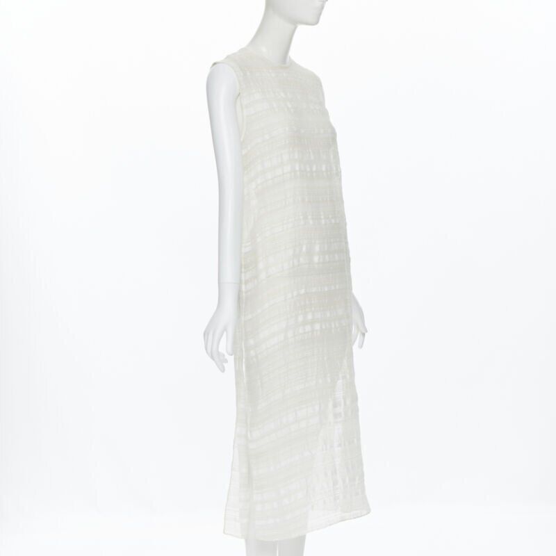 RAEY RAEY beige striped textured muslin semi sheer midi casual day dress UK6 XS Size XS / US 0-2 / IT 36-38 - 4 Thumbnail