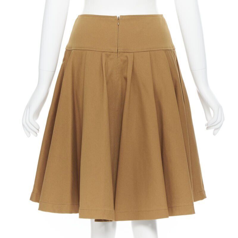 Oscar De La Renta OSCAR DE LA RENTA tan brown nylon cotton flared knee length skirt US0 25" Size 25" / US 0 / IT 36 - 6 Thumbnail