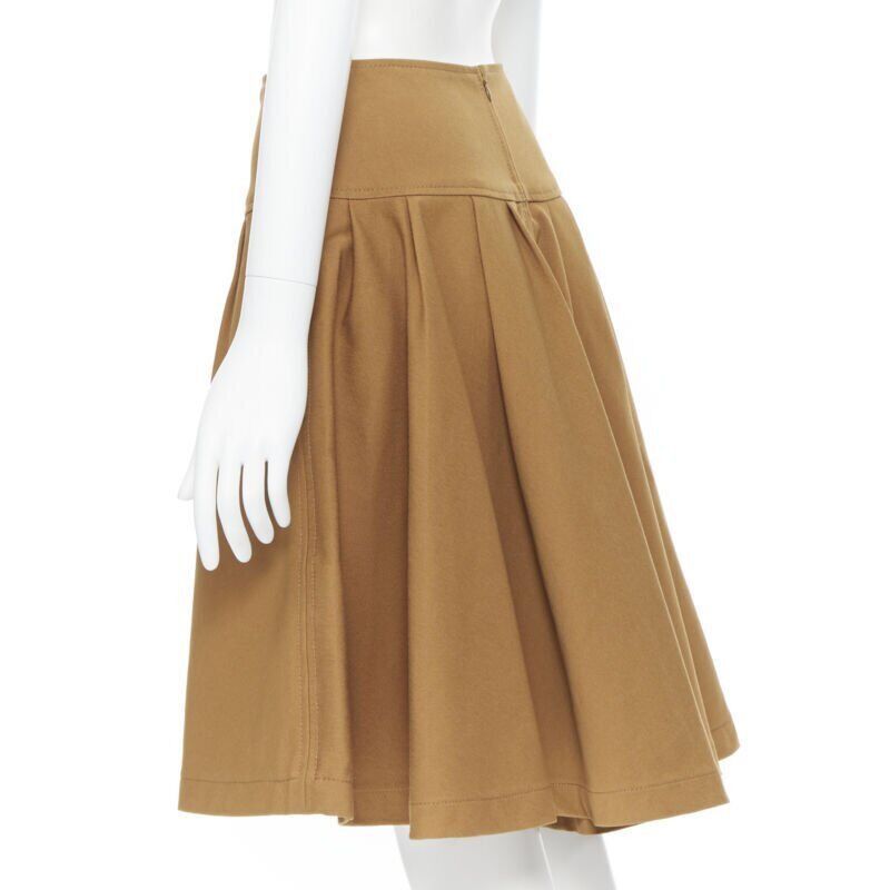 Oscar De La Renta OSCAR DE LA RENTA tan brown nylon cotton flared knee length skirt US0 25" Size 25" / US 0 / IT 36 - 7 Thumbnail